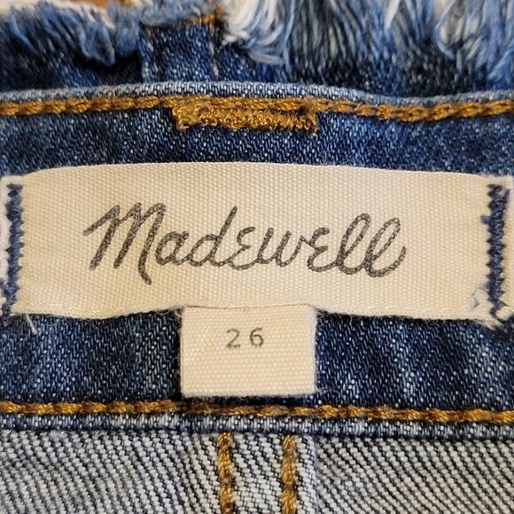Madewell Blue Denim Mini Skirt Raw Hem Stretch Casual Everyday Outfit Size 26 - Picture 10 of 12